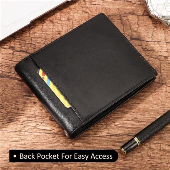 Genuine Leather Bifold Wallet Minimalist With 2 ID Window - Picture 5 of 7